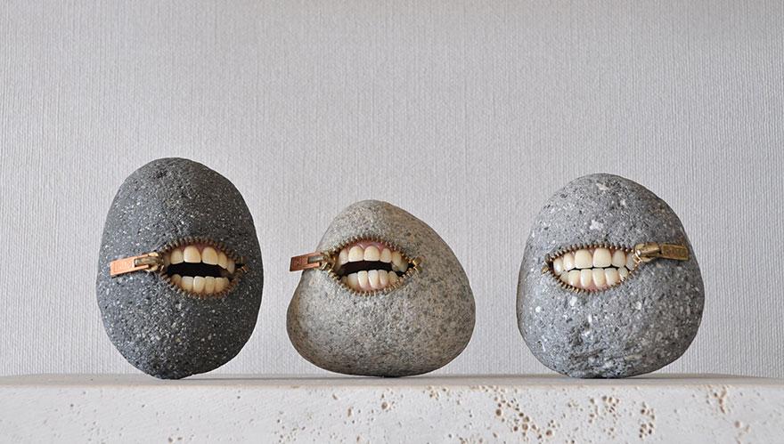 صور : فنان ياباني يحول الصخور إلى تحف فنية غريبة